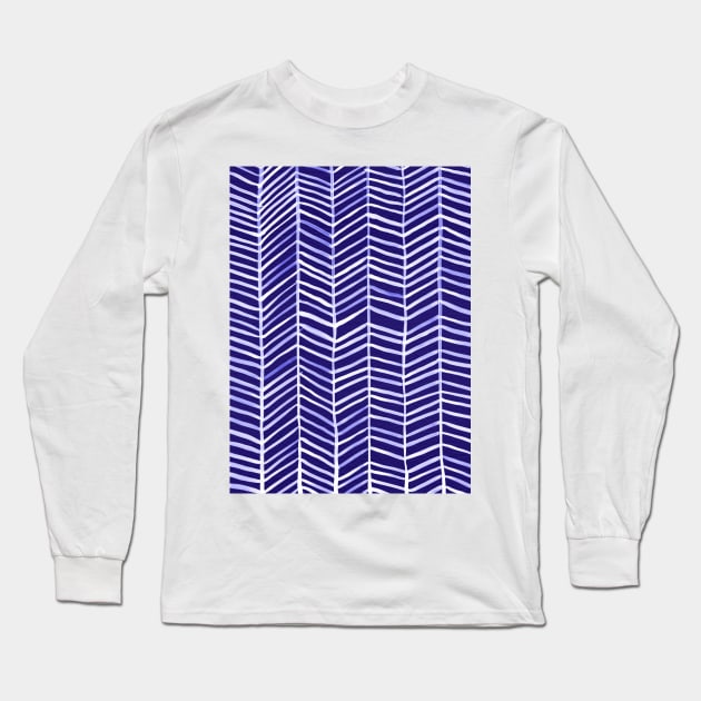 Herringbone Navy White Long Sleeve T-Shirt by CatCoq